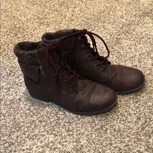 Burgundy/Dark Purple Leather Boots Size 9.5